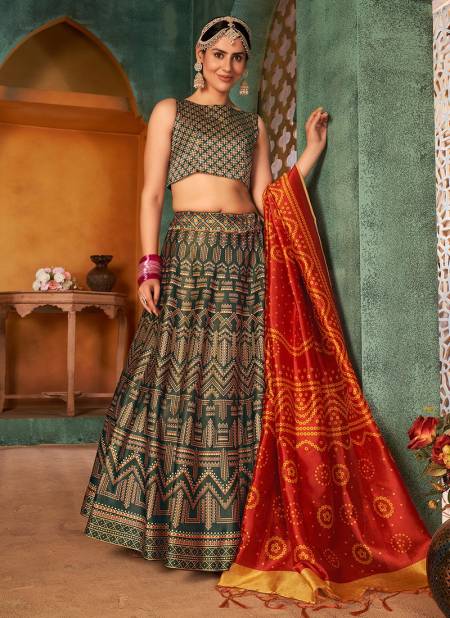 Green KHUSHBOO FASHION FLORAL 4 New Exclusive Printed Lehenga Choli Collection 141